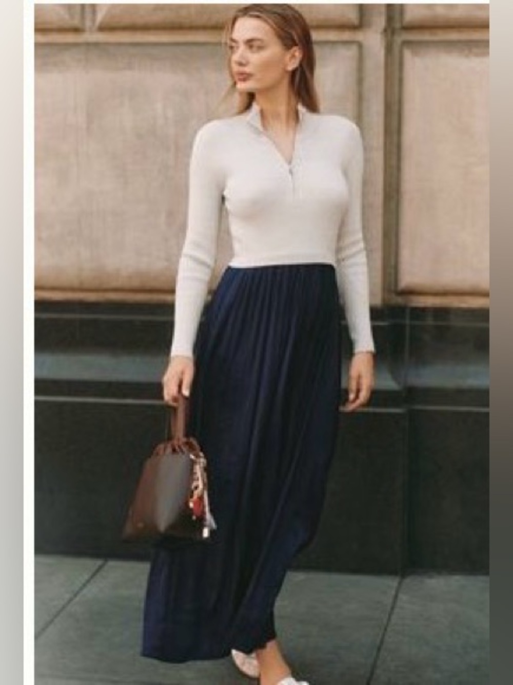 Anthropologie Thea long sleeve knit half zip twofer maxi dress XS fall flowy